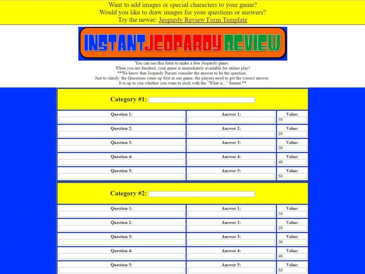 Free Jeopardy Templates For The Classroom Free Printable Jeopardy