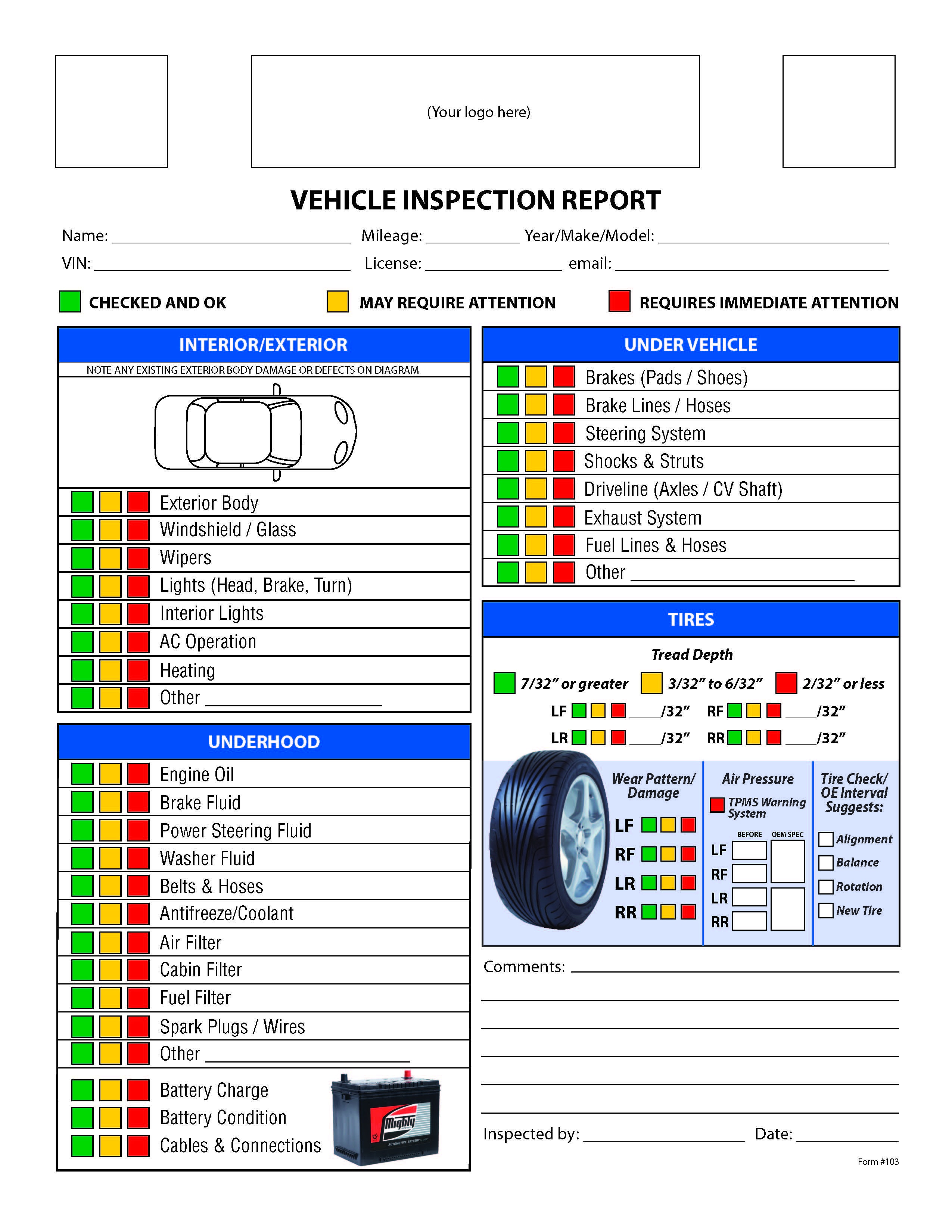 Free Printable Vehicle Inspection Sheet Template Free Templates Printable
