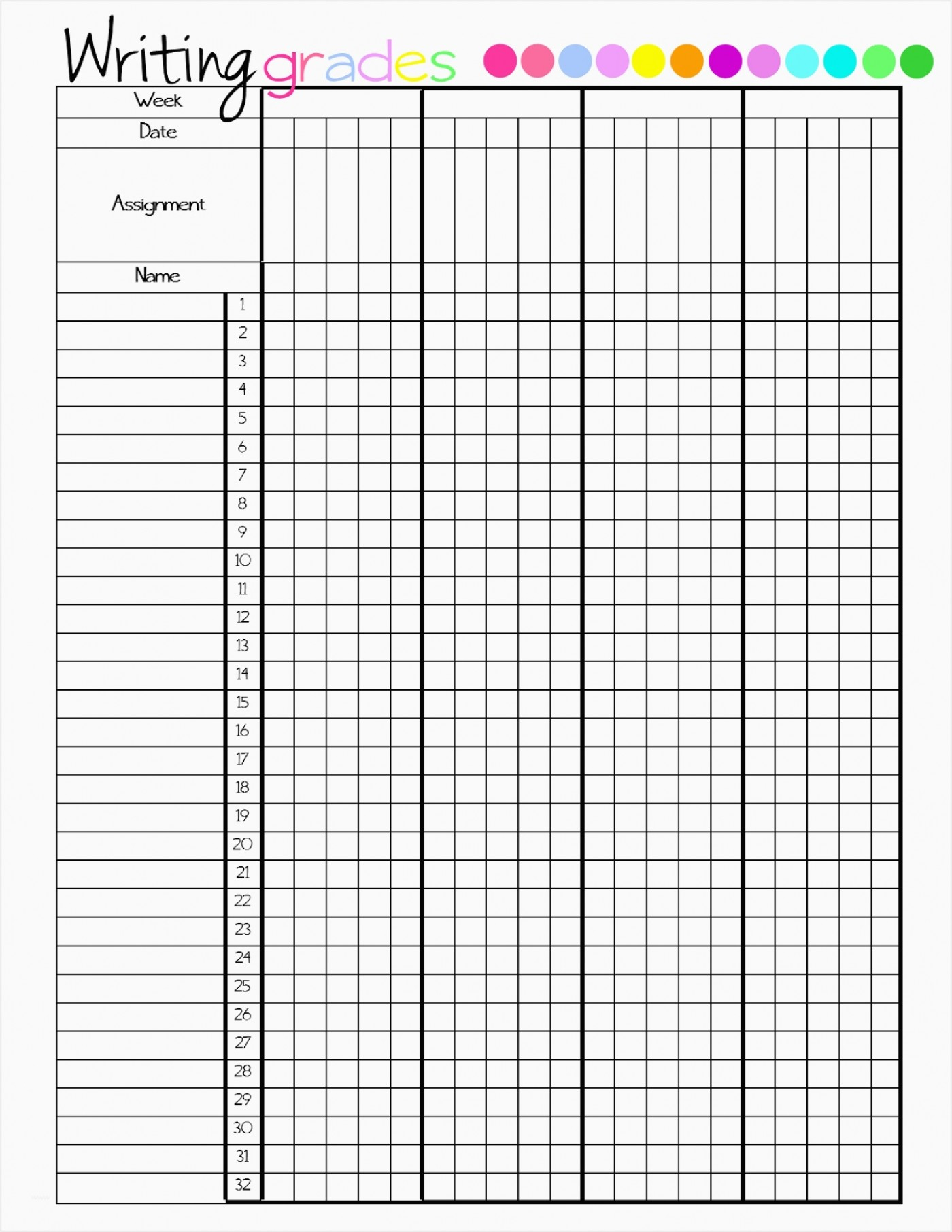 Free Editable Gradebook Template