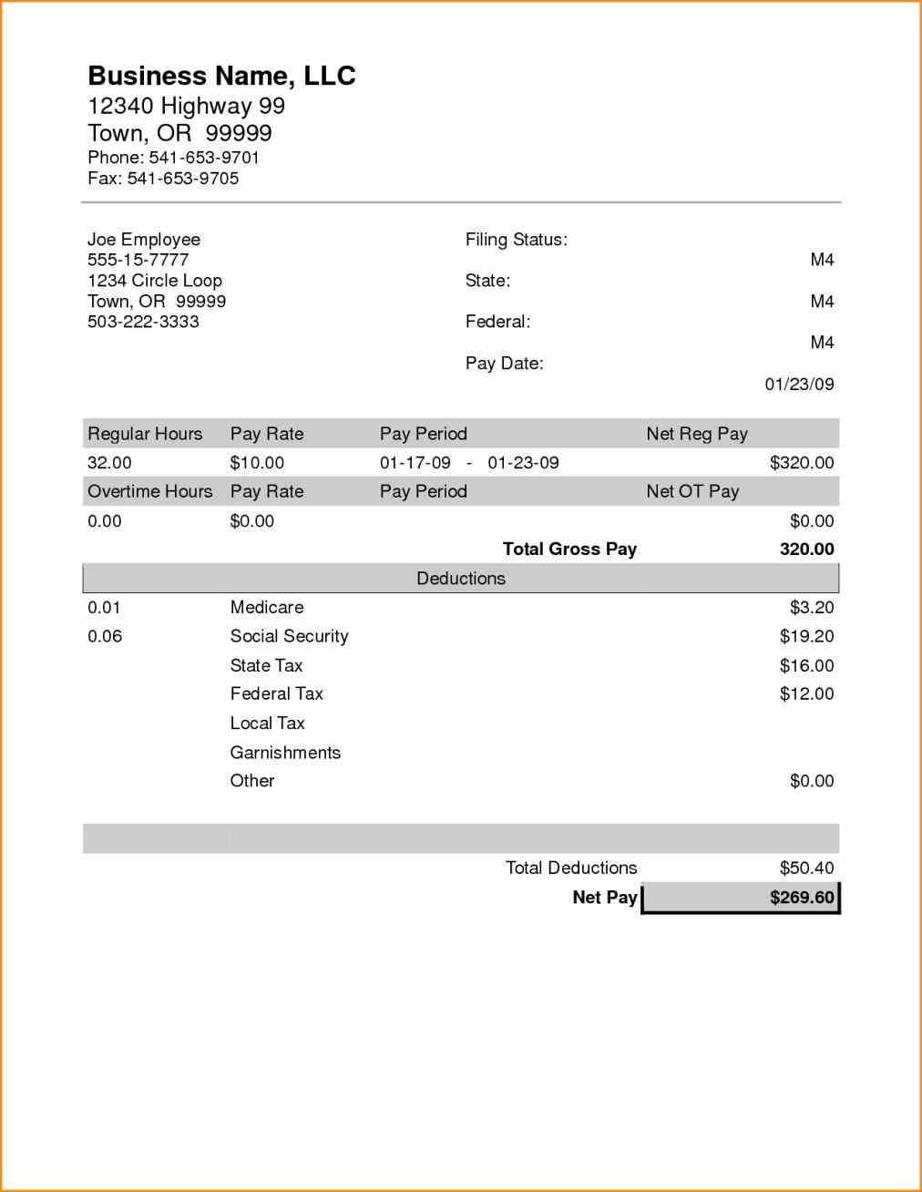 Paycheck Stub Template Excel Templates