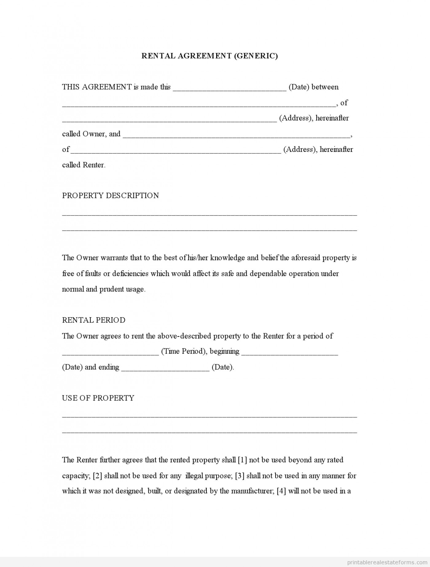 Free Printable Basic Rental Agreement Free Printable