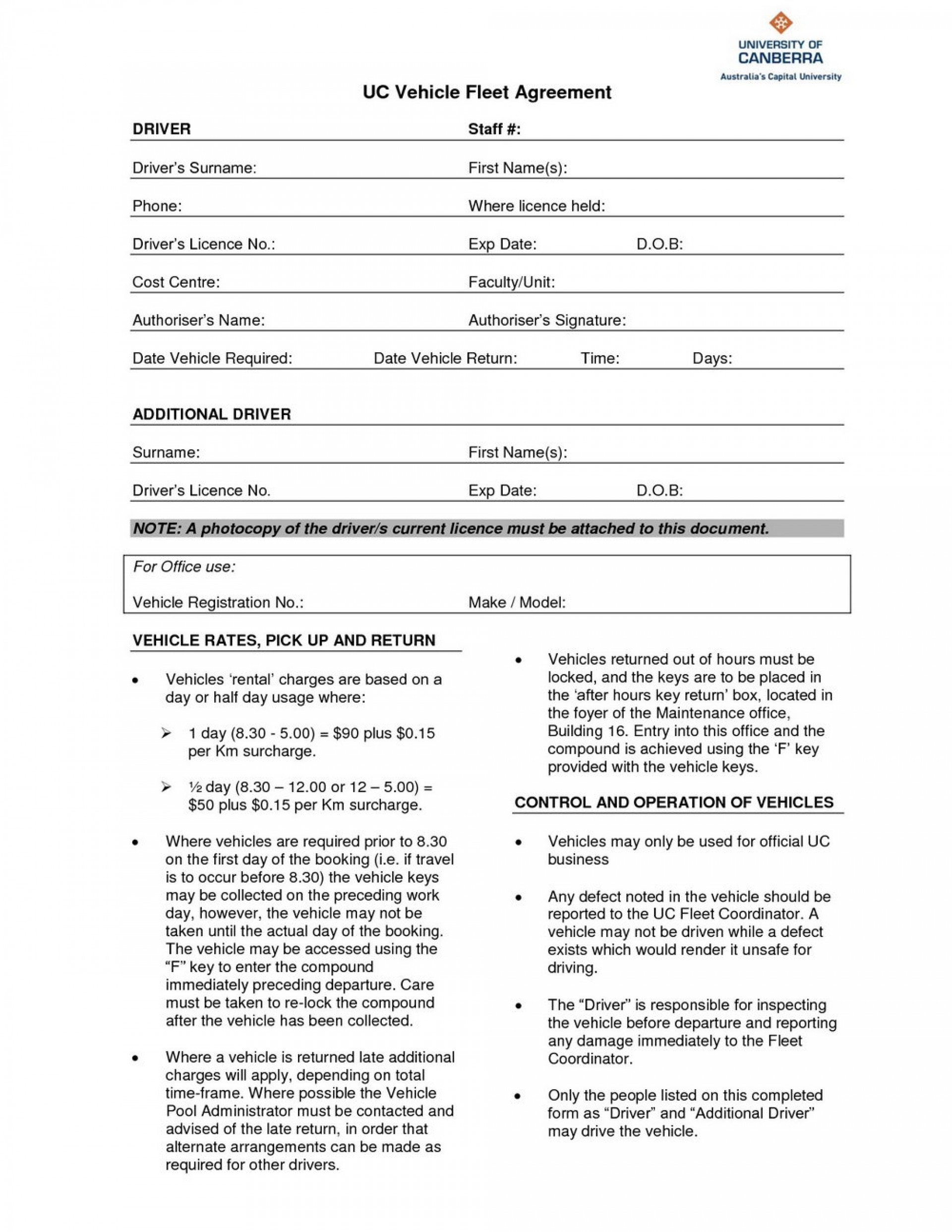 Vehicle Rental Agreement Forms Free Printable