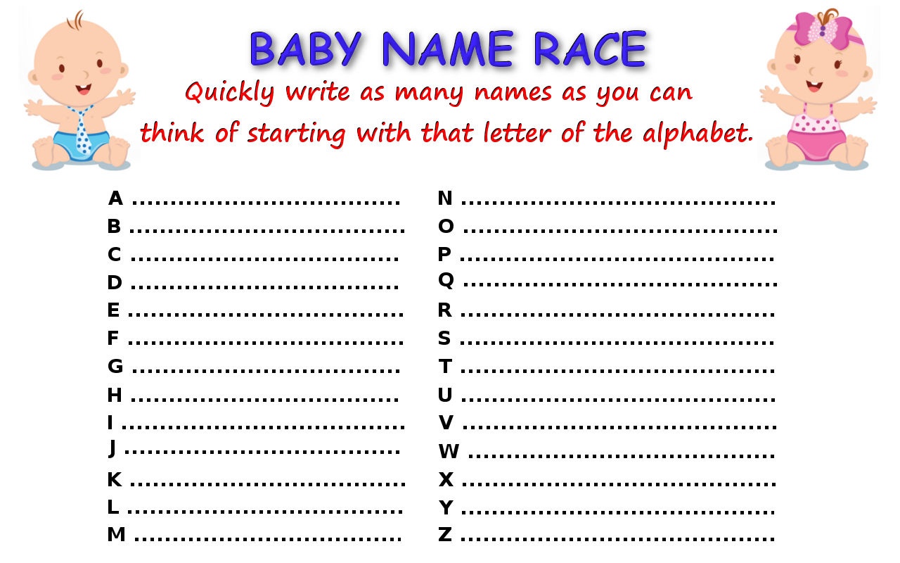 10 Printable Baby Shower Games Your Guests Will Surely Enjoy - Baby Name Race Free Printable