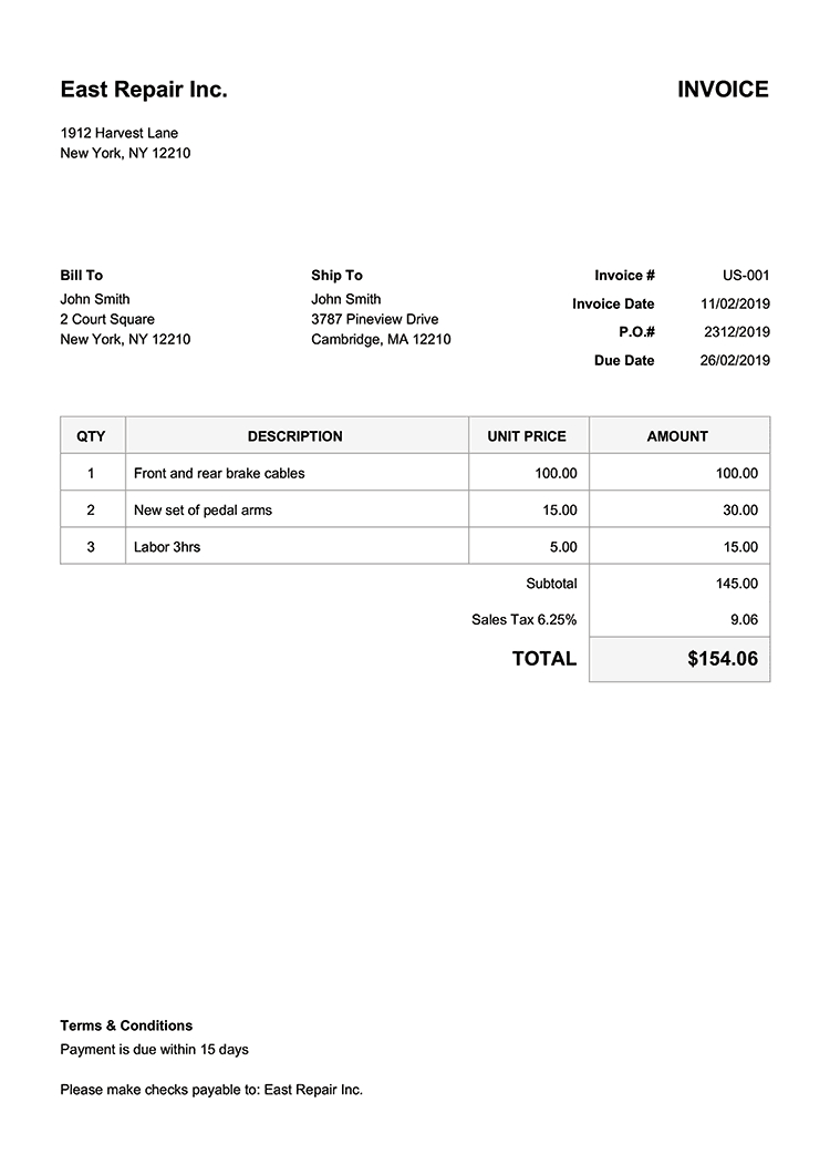 receipt invoice template