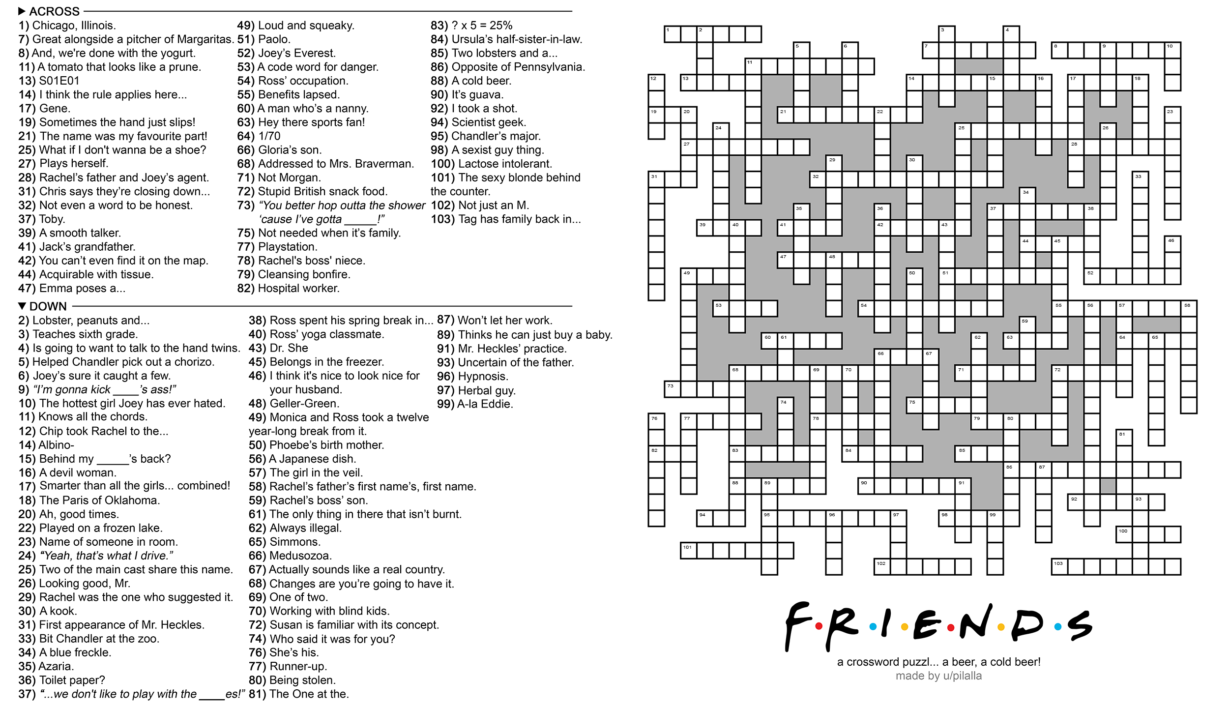104 Word &amp;#039;friends&amp;#039; Themed Crossword Puzzle : Howyoudoin - Free Printable Themed Crossword Puzzles
