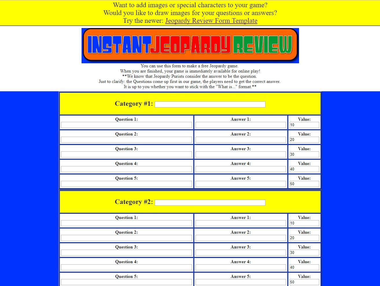 12 Free Jeopardy Templates For The Classroom - Free Printable Jeopardy Template