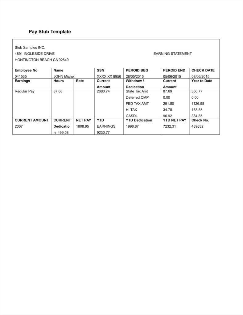 Stub Template Word Paystub Allows Person Or Entity That Has Printable