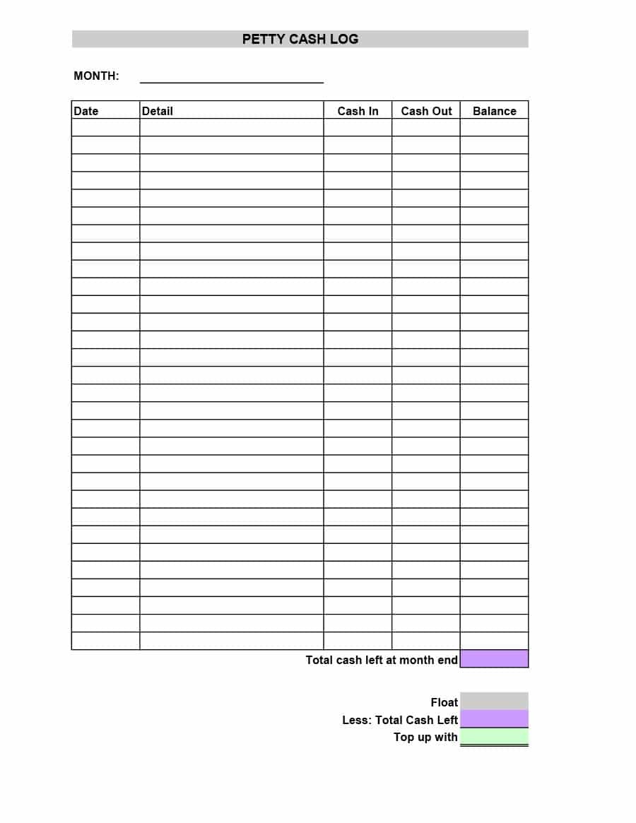 40 Petty Cash Log Templates &amp;amp; Forms [Excel, Pdf, Word] ᐅ Template Lab - Free Printable Petty Cash Template