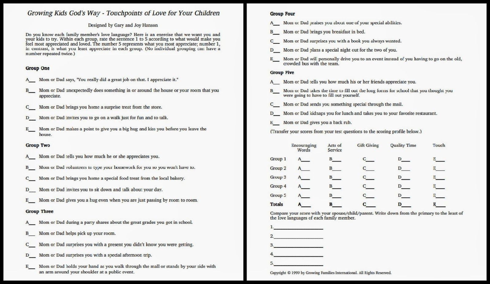 5 Love Languages Printable Worksheets Quiz