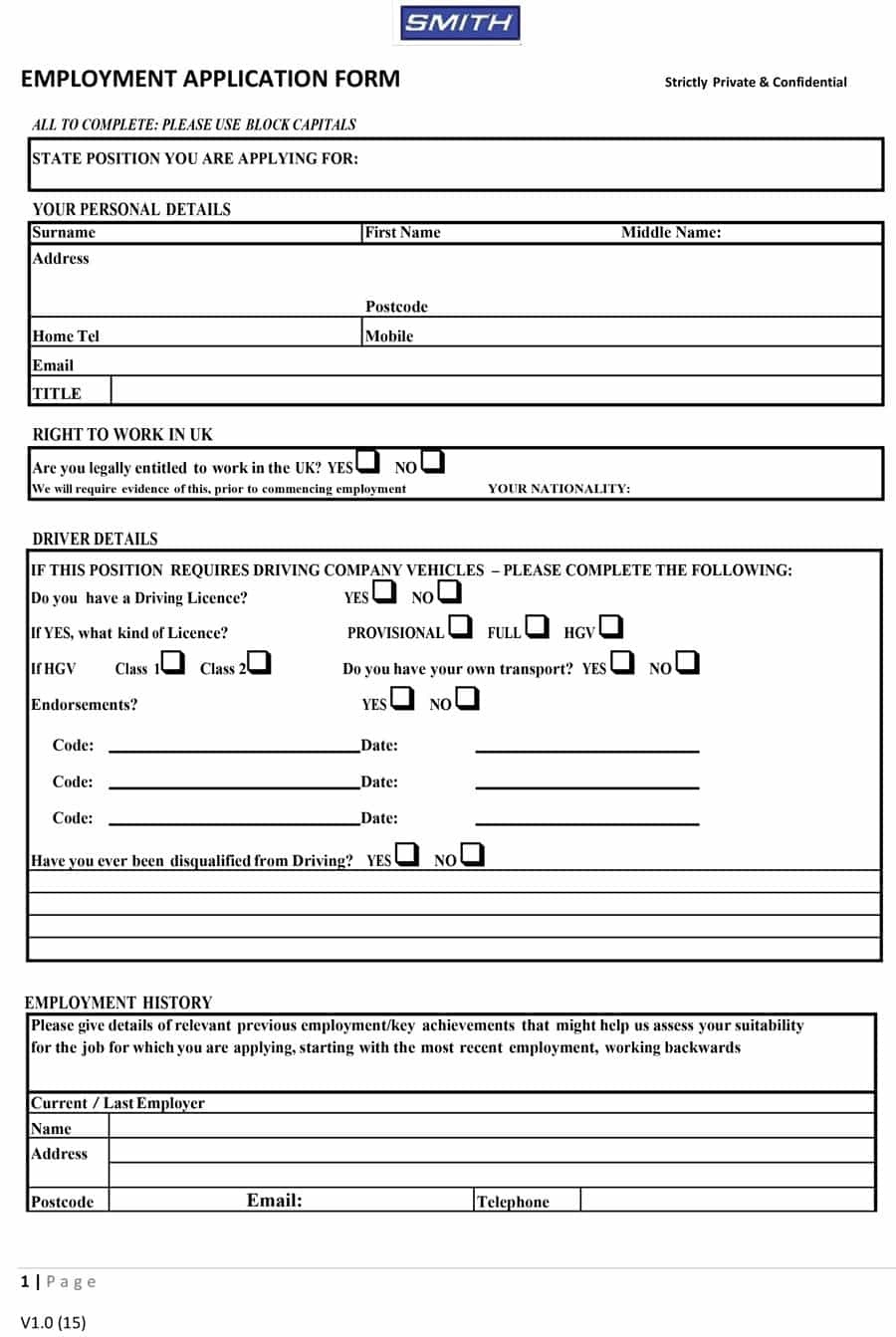 50 Free Employment / Job Application Form Templates [Printable] ᐅ - Find Free Printable Forms Online