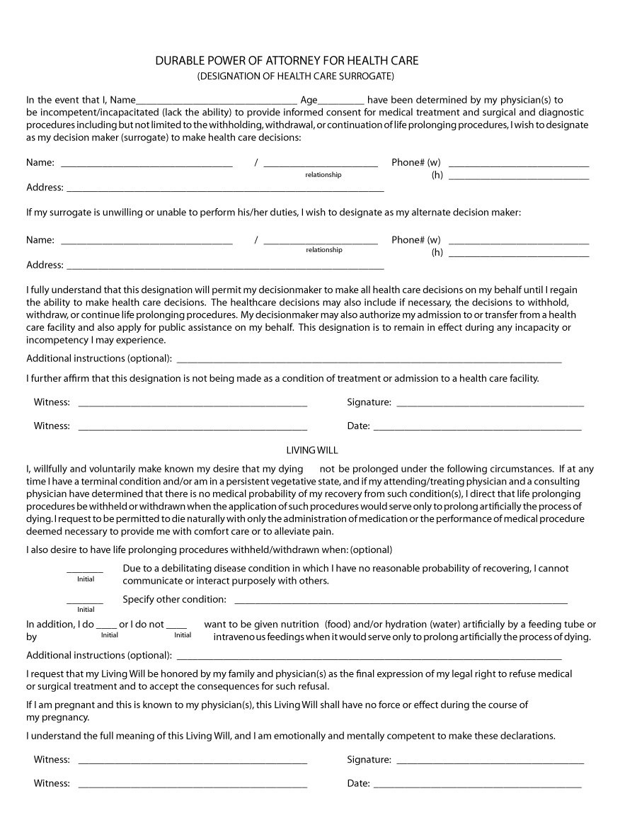 Free Blank Printable Medical Power Of Attorney Forms California