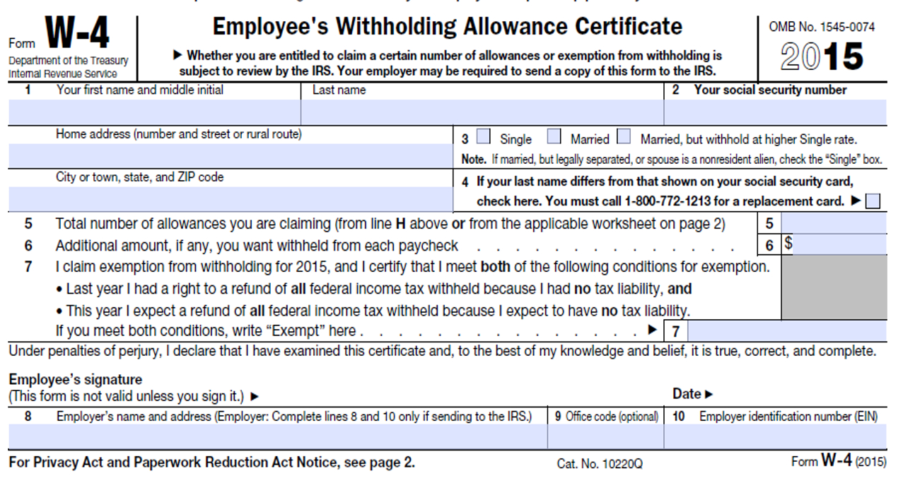 Irs Form W4V Printable Fillable Form W 4v Voluntary Withholding