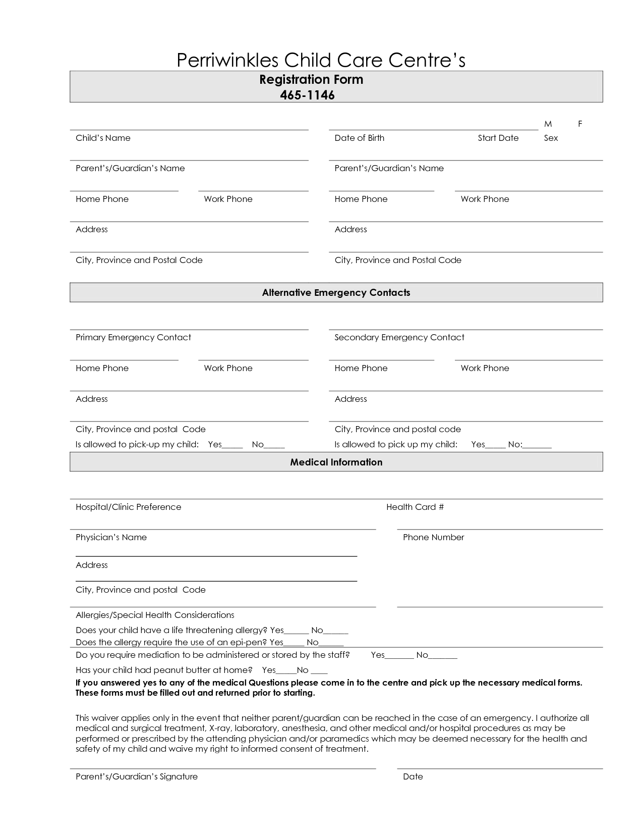 7 Best Images Of Printable Daycare Forms Free Daycare Contract Forms - Free Printable Daycare Forms