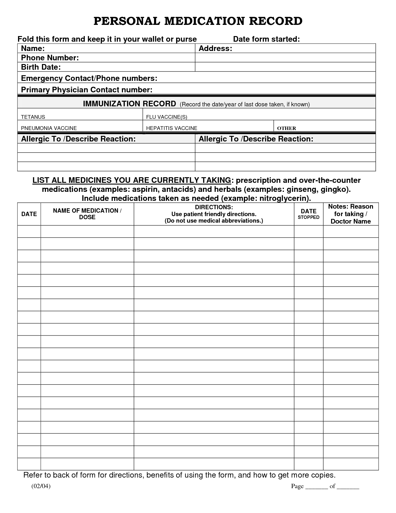 Blank Medication Administration Record Template Work Employee Free Printable Medication List