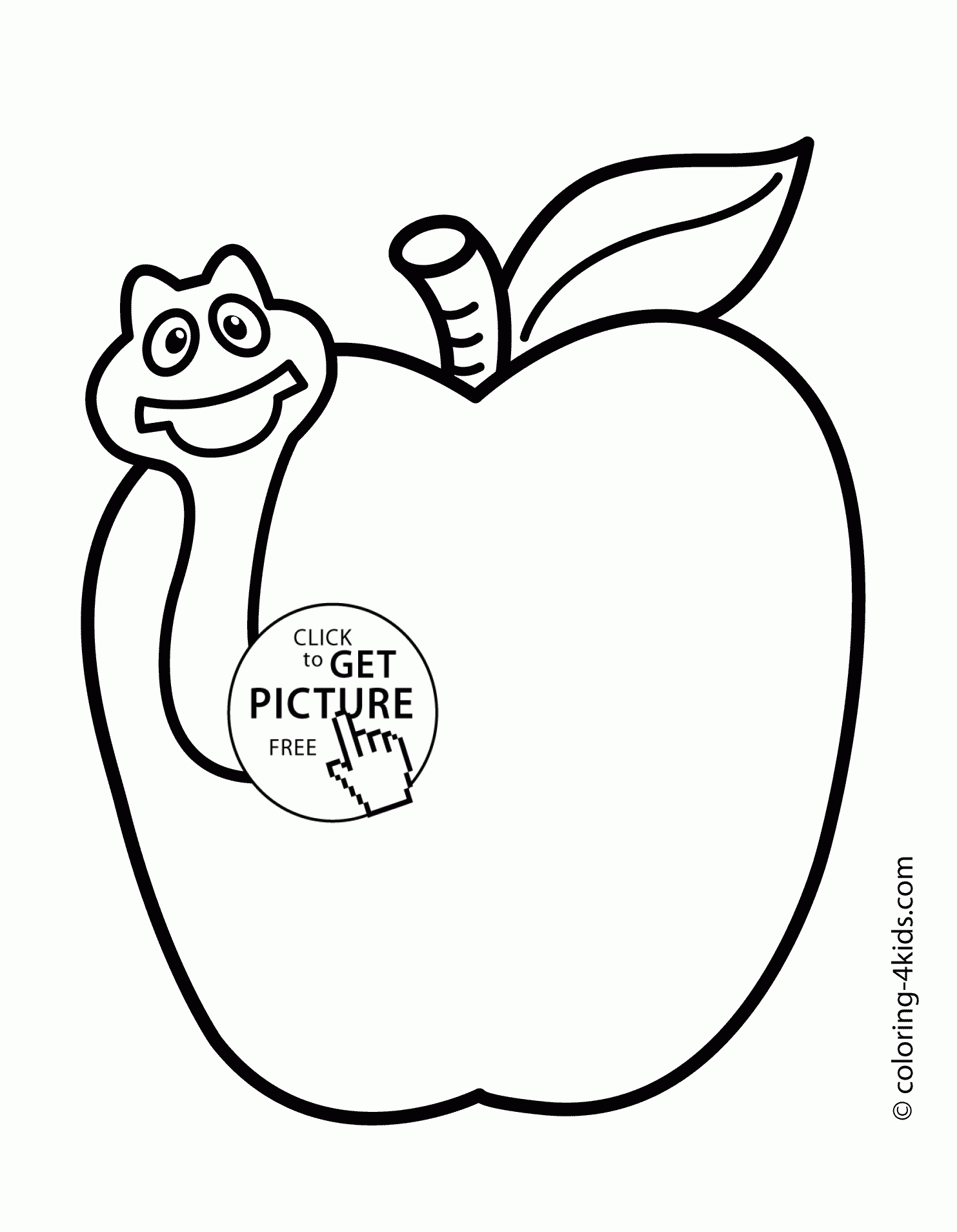Apple With Worm Fruits Coloring Pages Simple For Kids, Printable Free - Free Printable Coloring Pages For 2 Year Olds