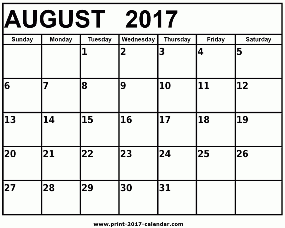 August 2017 Calendar - Print 2017 Calendar. - Free Printable August 2017