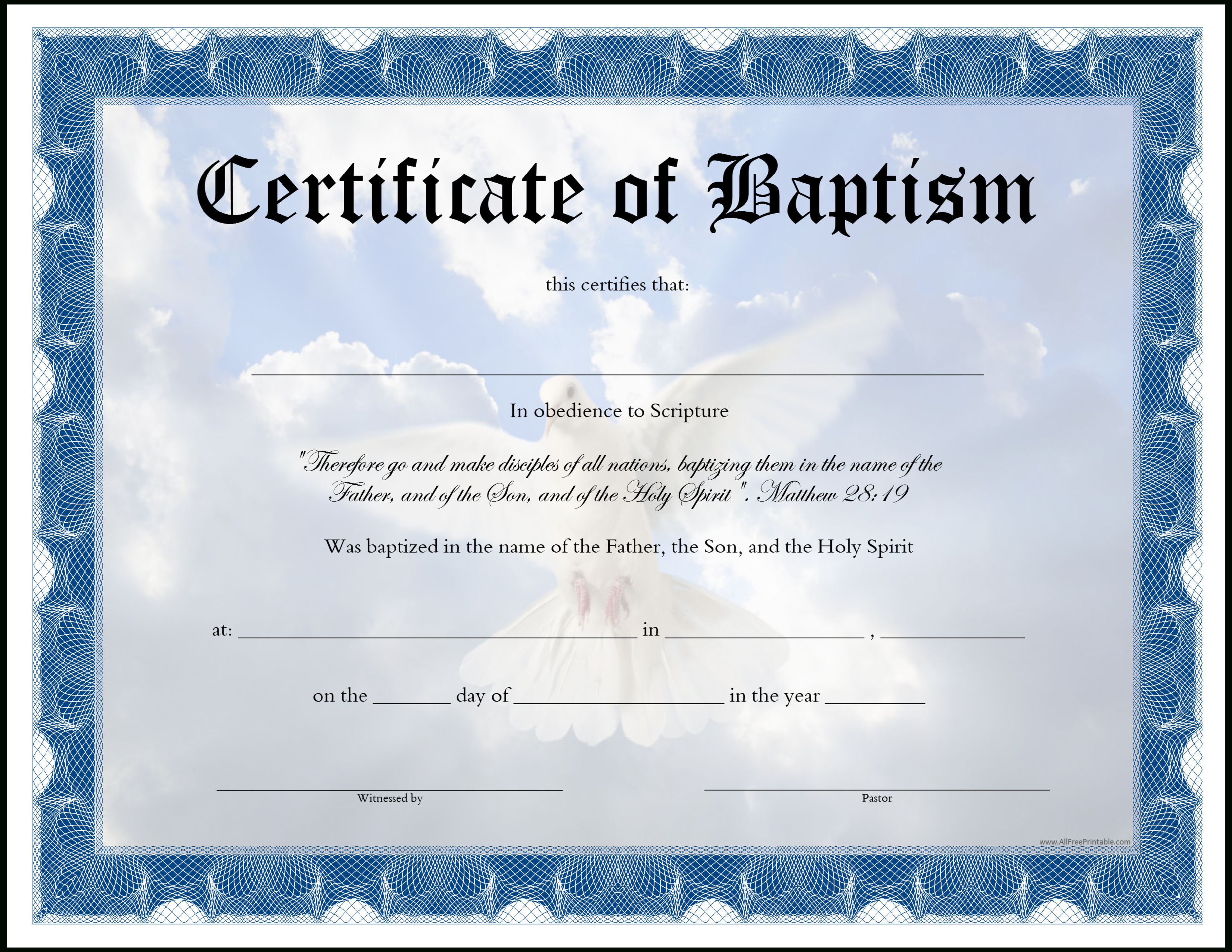 Downloadable Free Baptism Certificate Template Printable Templates