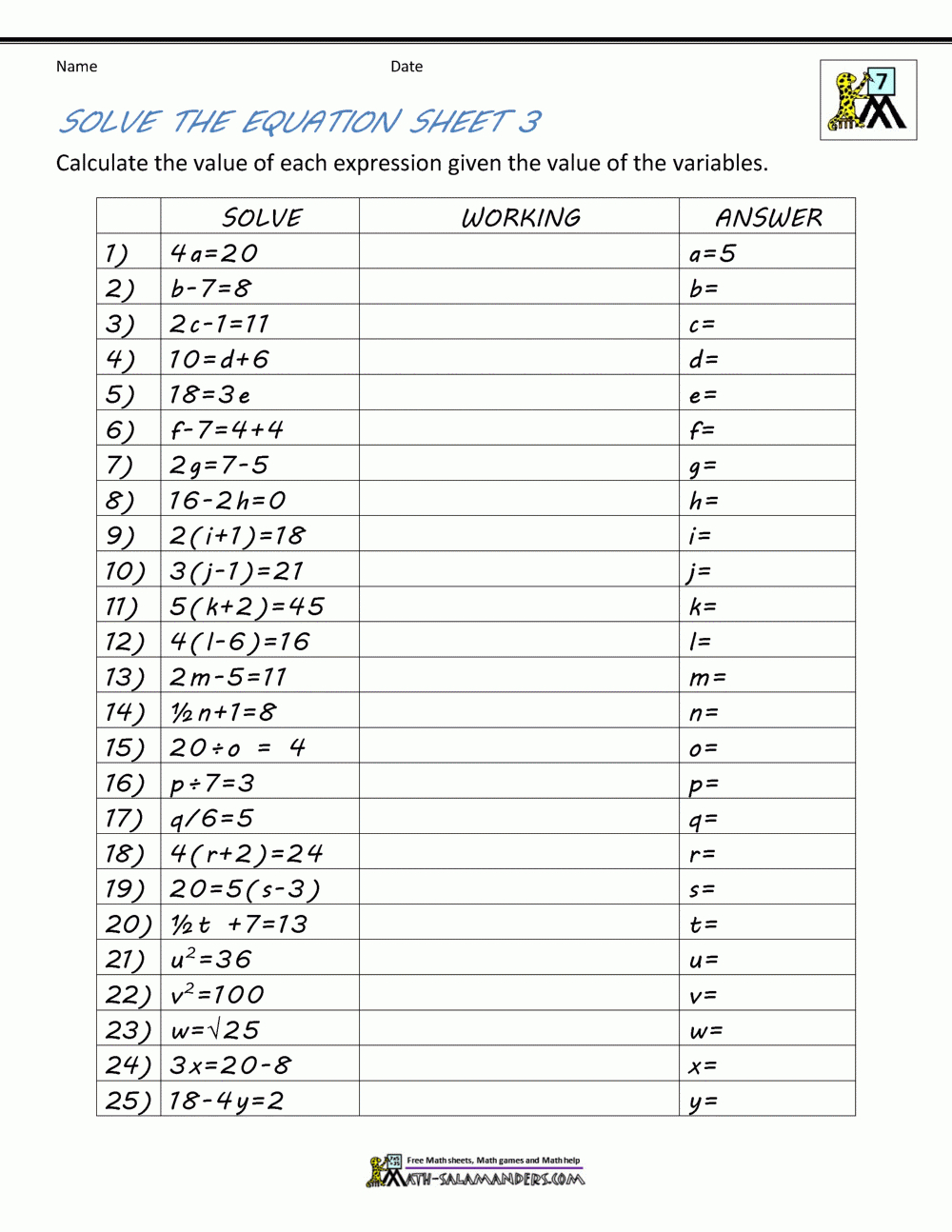 Basic Algebra Worksheets - Free Printable Algebra Worksheets With Answers