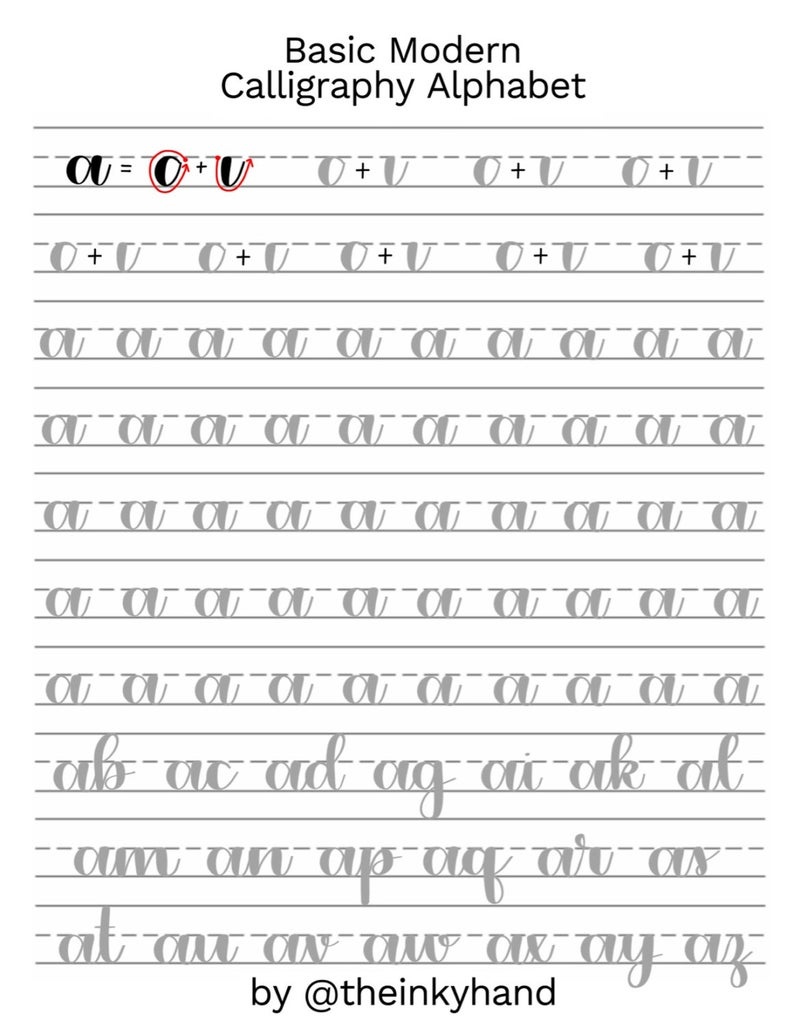 Basic Modern Calligraphy Practice Sheetstheinkyhand | Etsy - Modern Calligraphy Practice Sheets Printable Free
