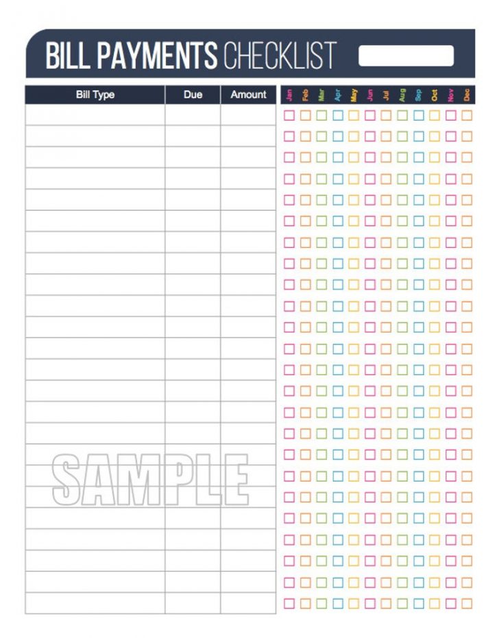 Free Printable Bill Payment Checklist
