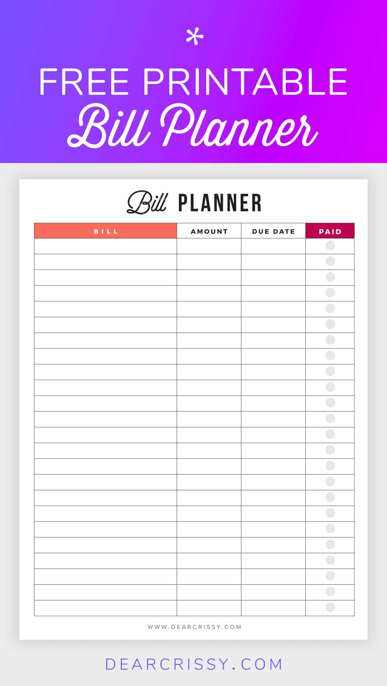 Bill Planner Printable - Pay Down Your Bills This Year! - Free Printable Bill Tracker
