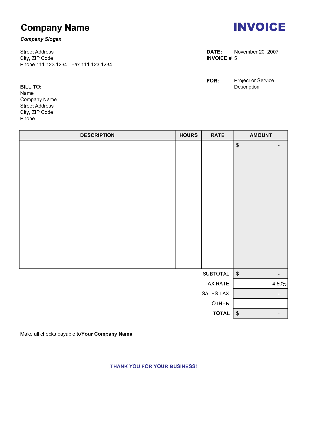 Blank Billing Invoice | Scope Of Work Template | Organization - Free Invoices Online Printable