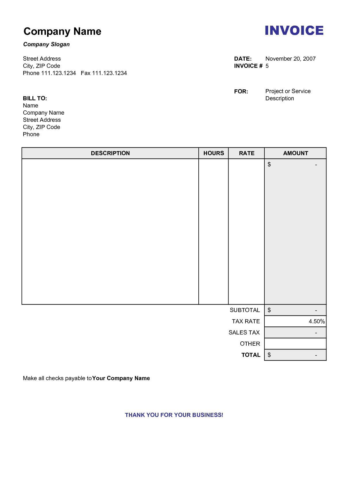 printable blank invoice template