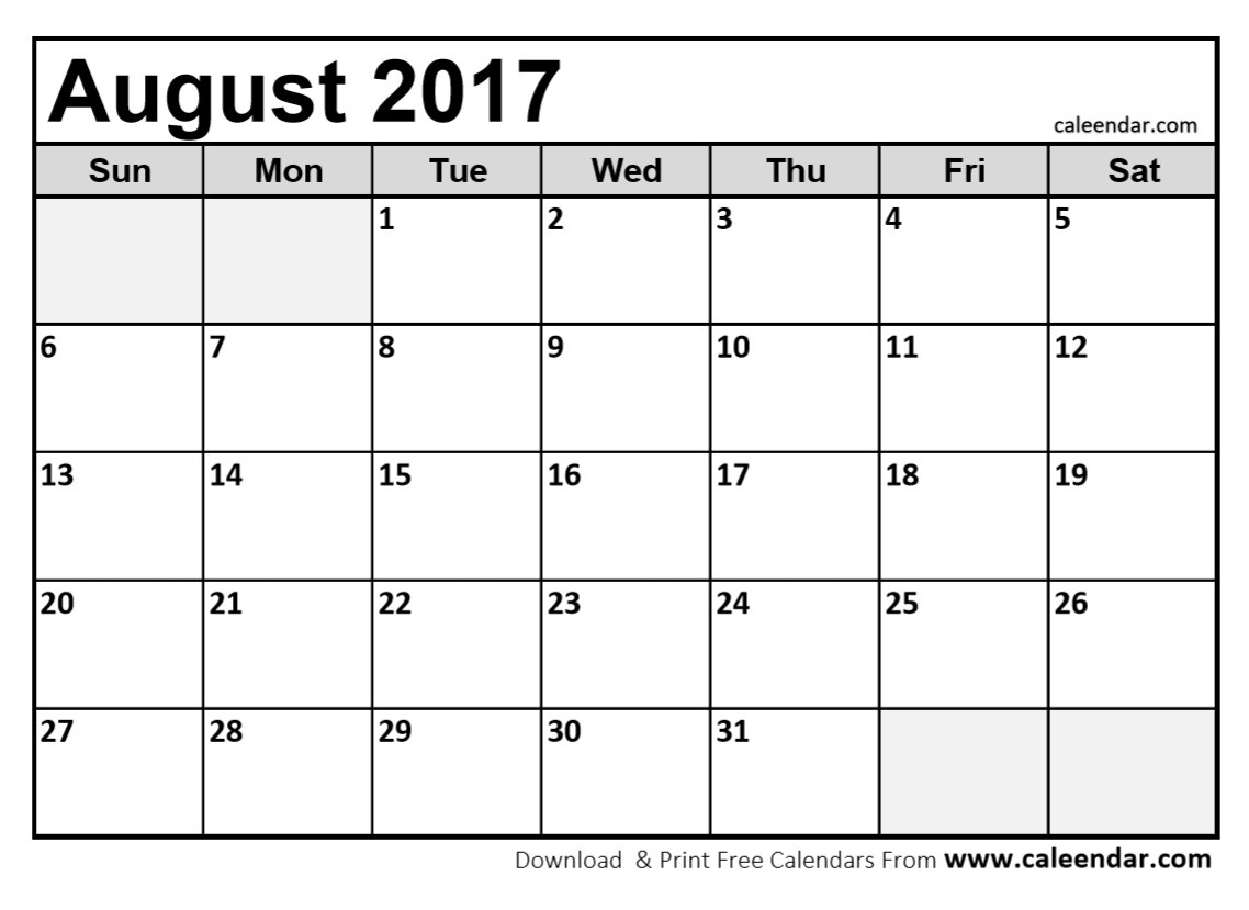 Blank Calendar August 2017 Printable | Hauck Mansion - Free Printable August 2017