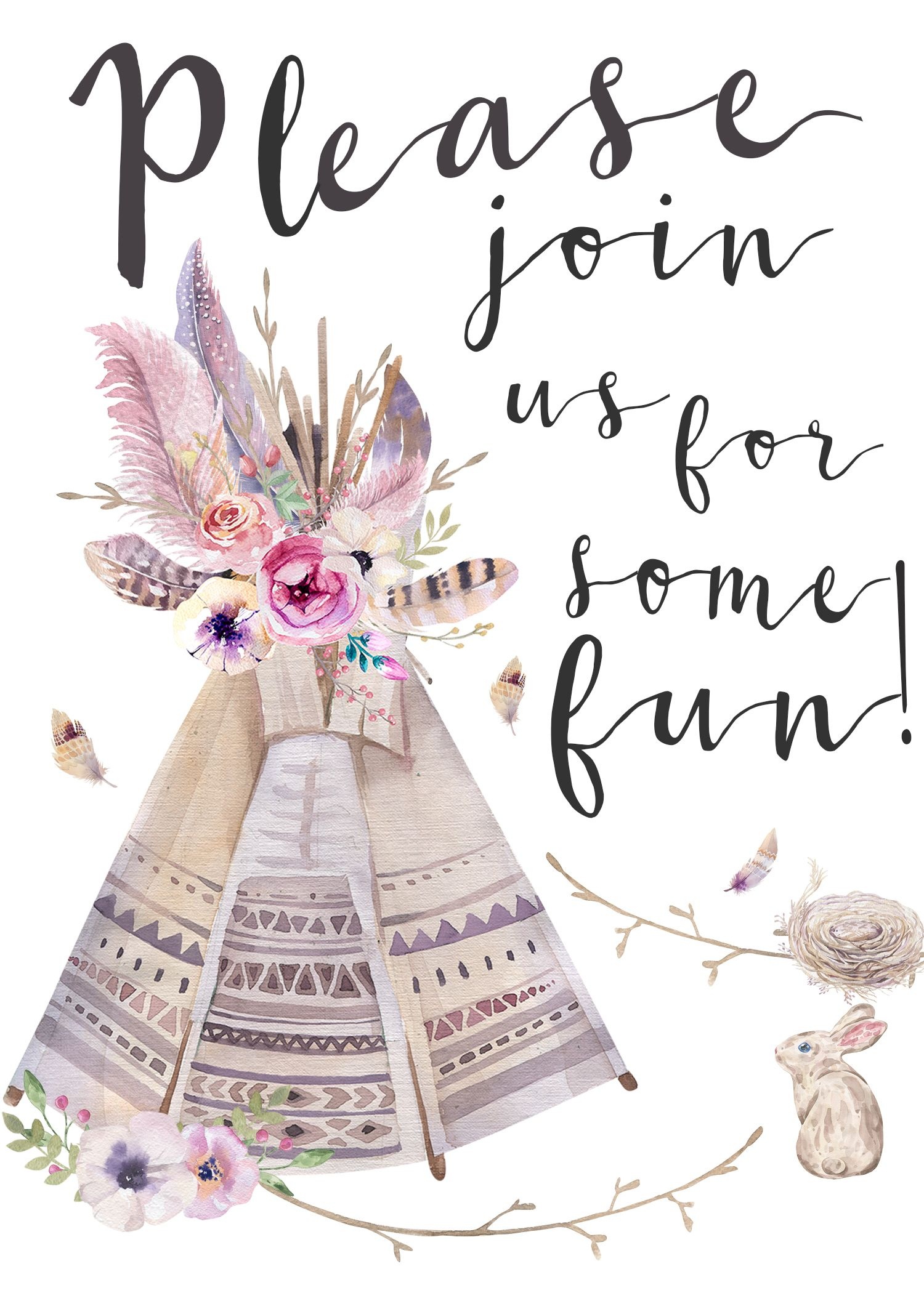 Boho Style Invitation (It&amp;#039;s Free!) | Boho Baby Girl Shower | Free - Free Printable Teepee