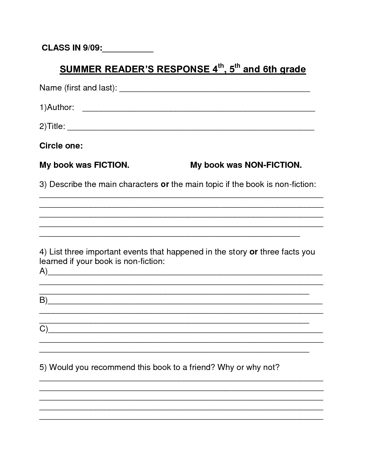 Book Report Template | Summer Book Report 4Th -6Th Grade - Download - Free Printable Summarizing Worksheets 4Th Grade