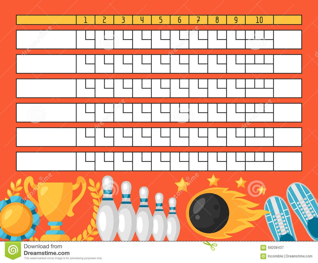 Bowling Score Sheet Blank Template Scoreboard With Game Objects Free