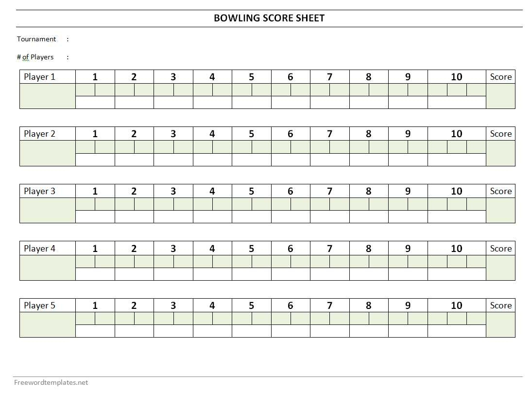 Bowling Score Sheet. Blank Template Scoreboard With Game Objects Free