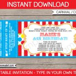 Carnival Party Ticket Invitation Template | Carnival Or Circus   Free Printable Ticket Invitations