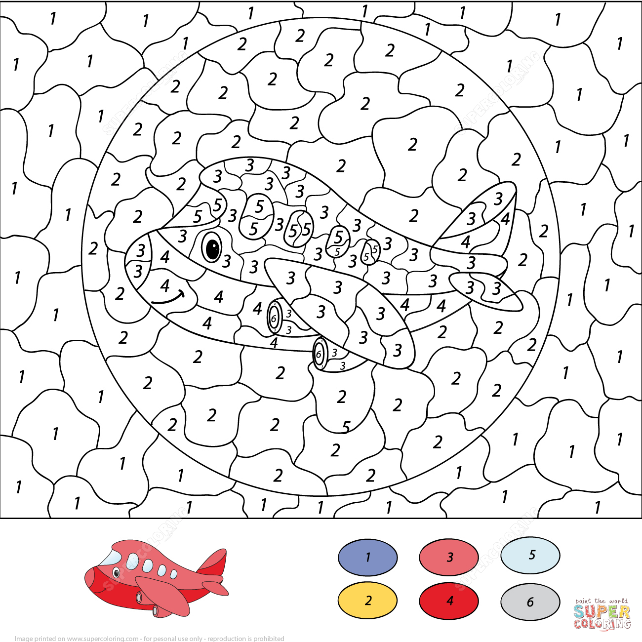 Cartoon Airplane Colornumber | Free Printable Coloring Pages - Free Printable Paint By Number Coloring Pages