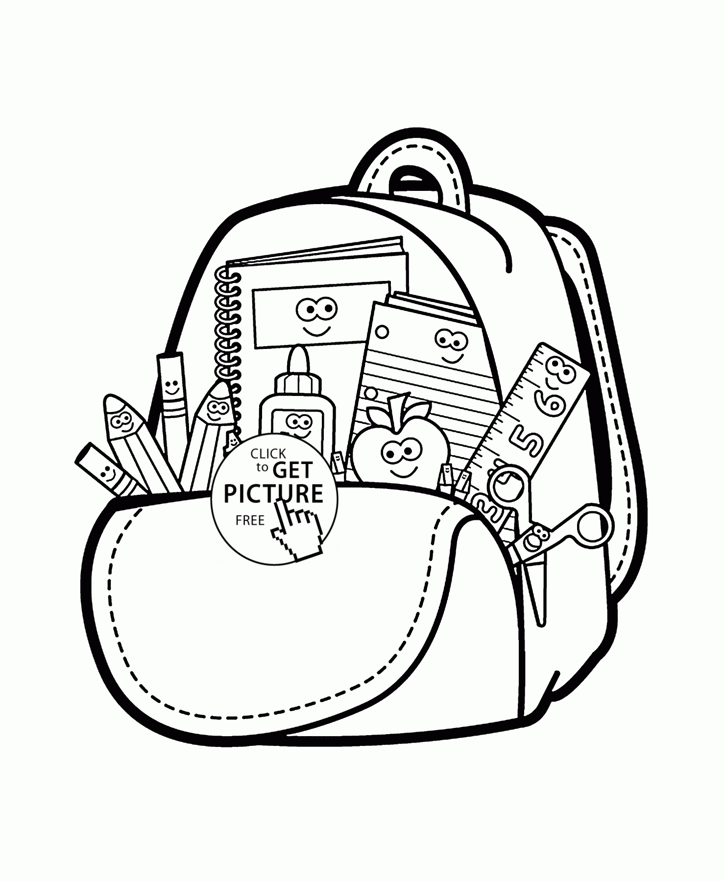 Cartoon School Supplies Coloring Page For Kids, Back To School - Free Printable Coloring Sheets For Back To School