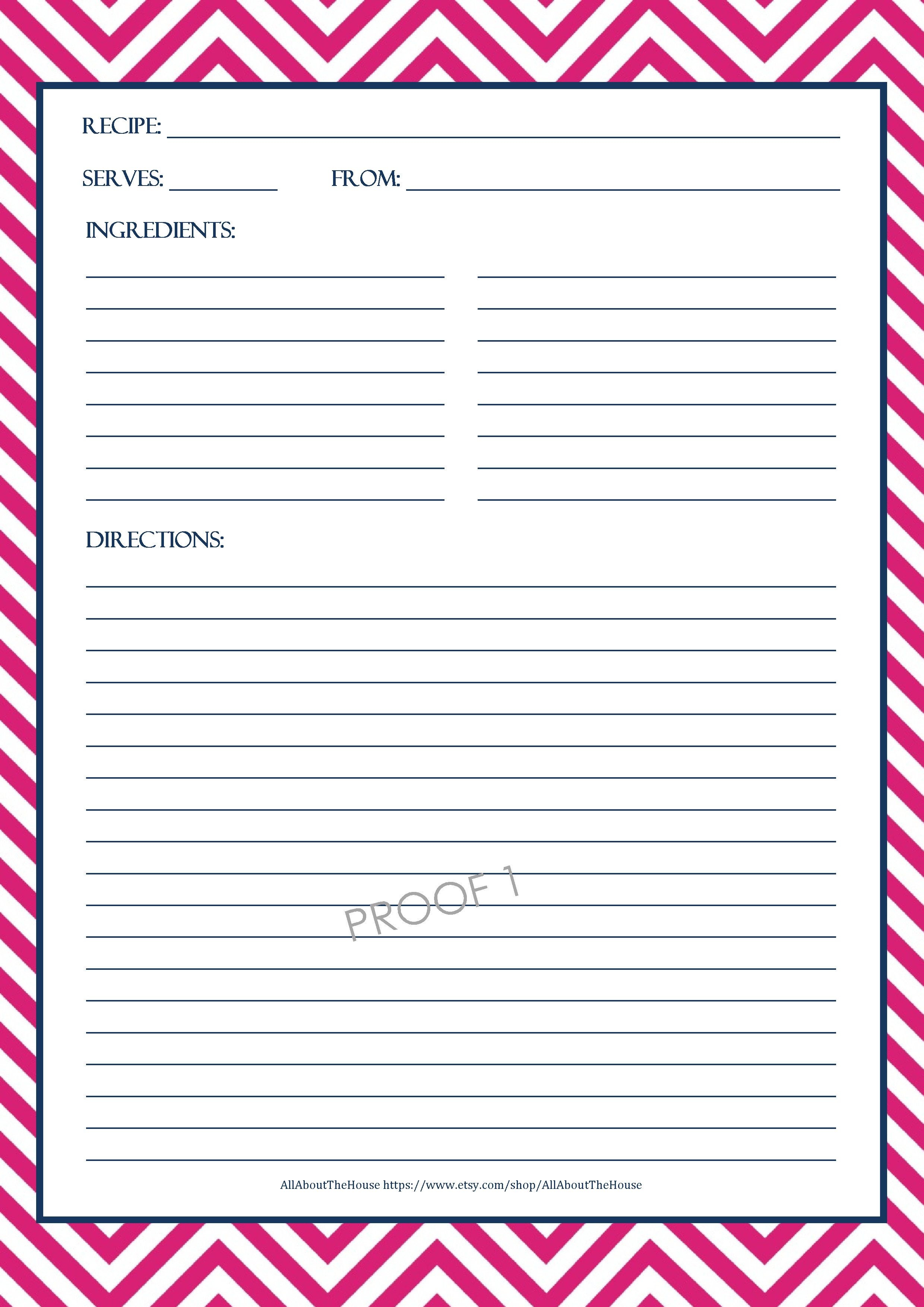Chevron Recipe Sheet Editable | School Binder Wallpaper | Food - Free Printable Recipe Pages