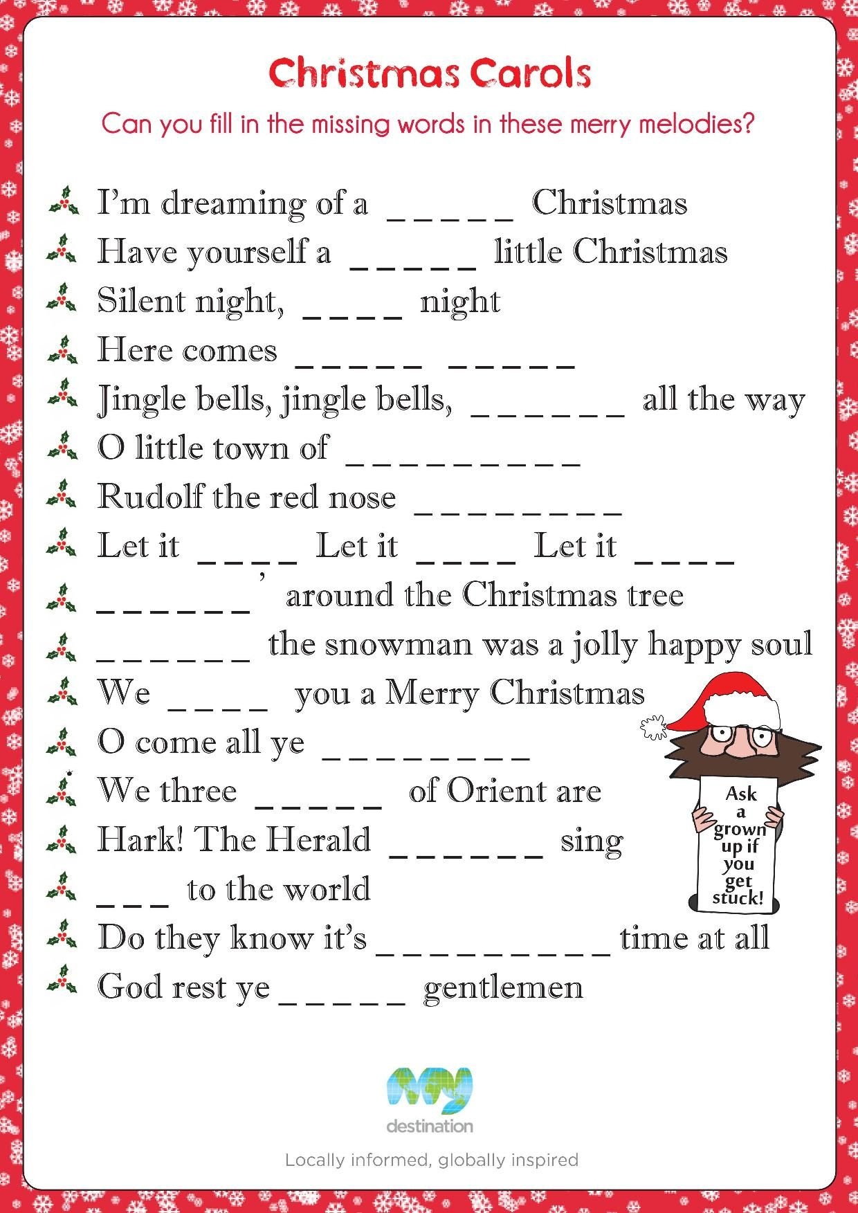 Finish The Christmas Song Lyrics Game Printable Printable Word Searches
