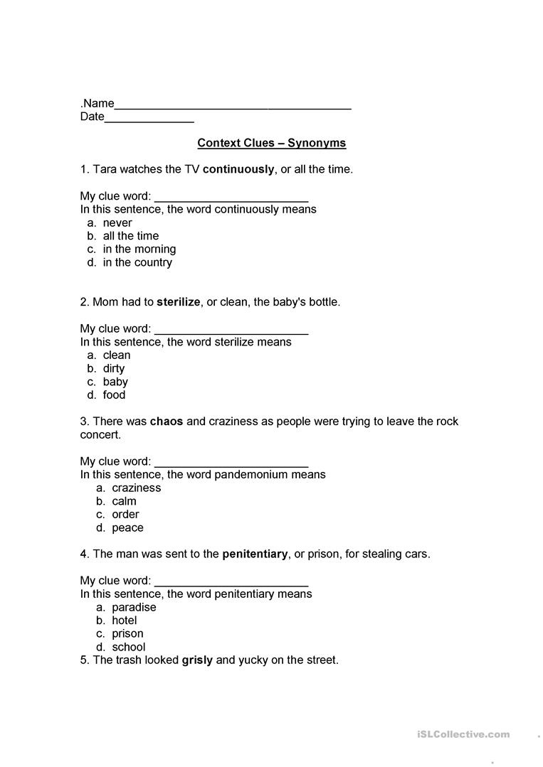 Context Clues Synonyms Worksheet - Free Esl Printable Worksheets - Free Printable 5Th Grade Context Clues Worksheets