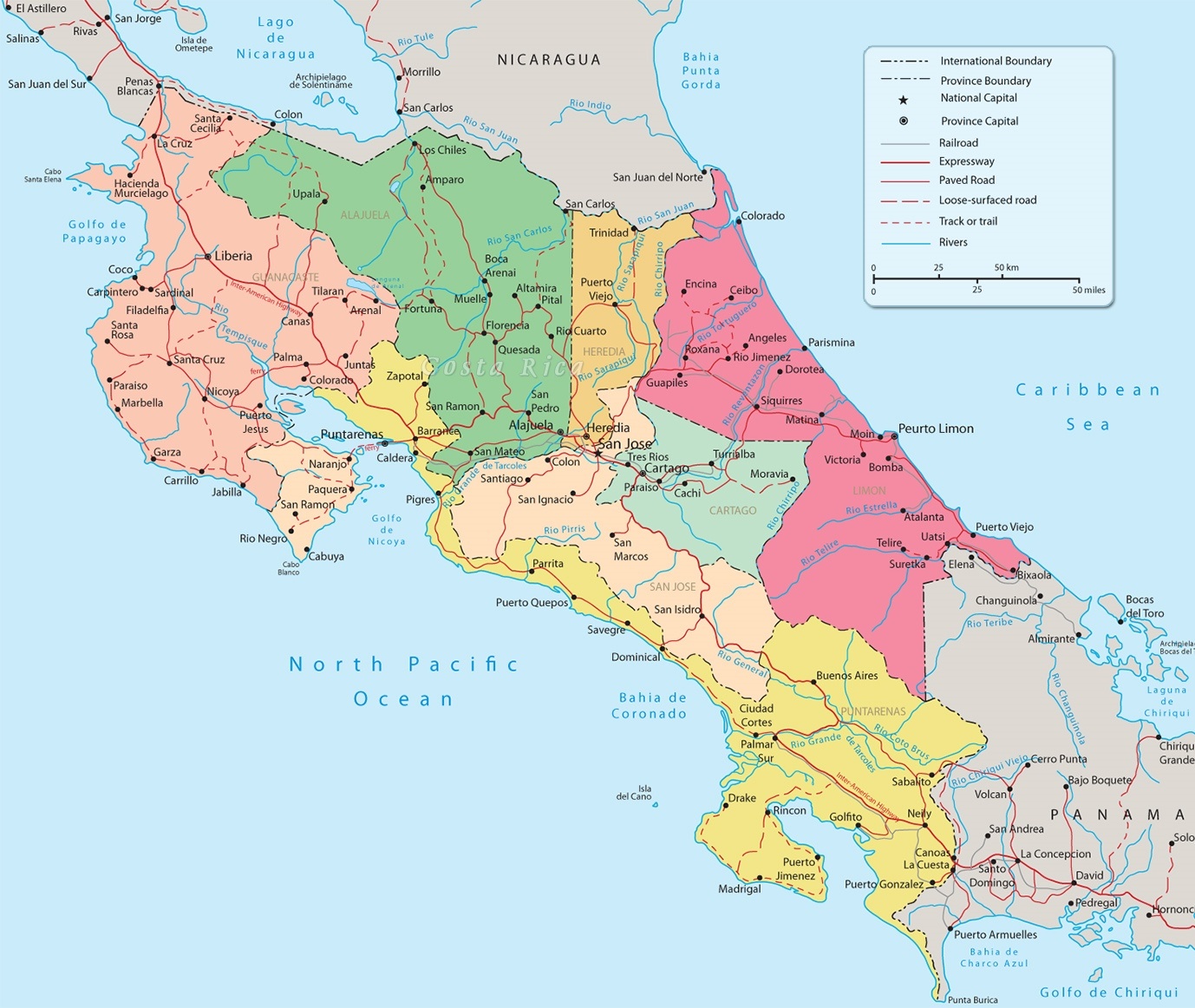 Free Vector Map of Costa Rica Political