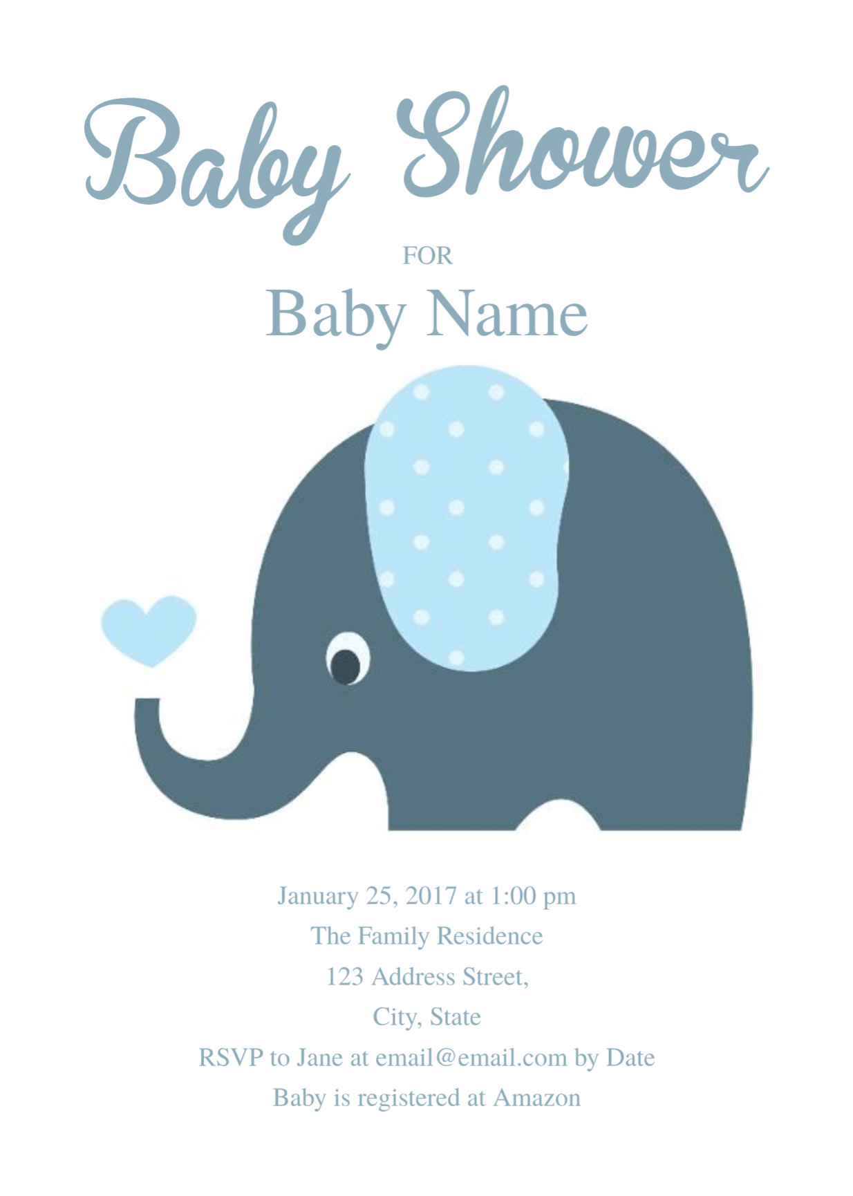 Cute Elephant Baby Shower Invitation Template | Free Invitation - Free Printable Elephant Baby Shower Invitations
