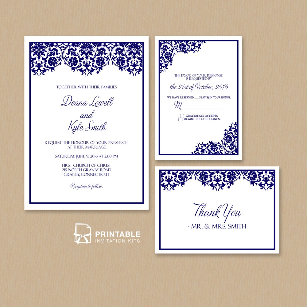 Damask Frame Wedding Invitation Templates – Set ← Wedding - Free Printable Wedding Invitation Kits