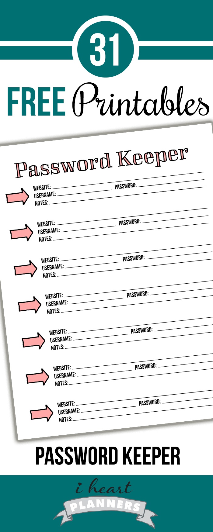 Day 6: Password Keeper - I Heart Planners - Free Printable Password Keeper