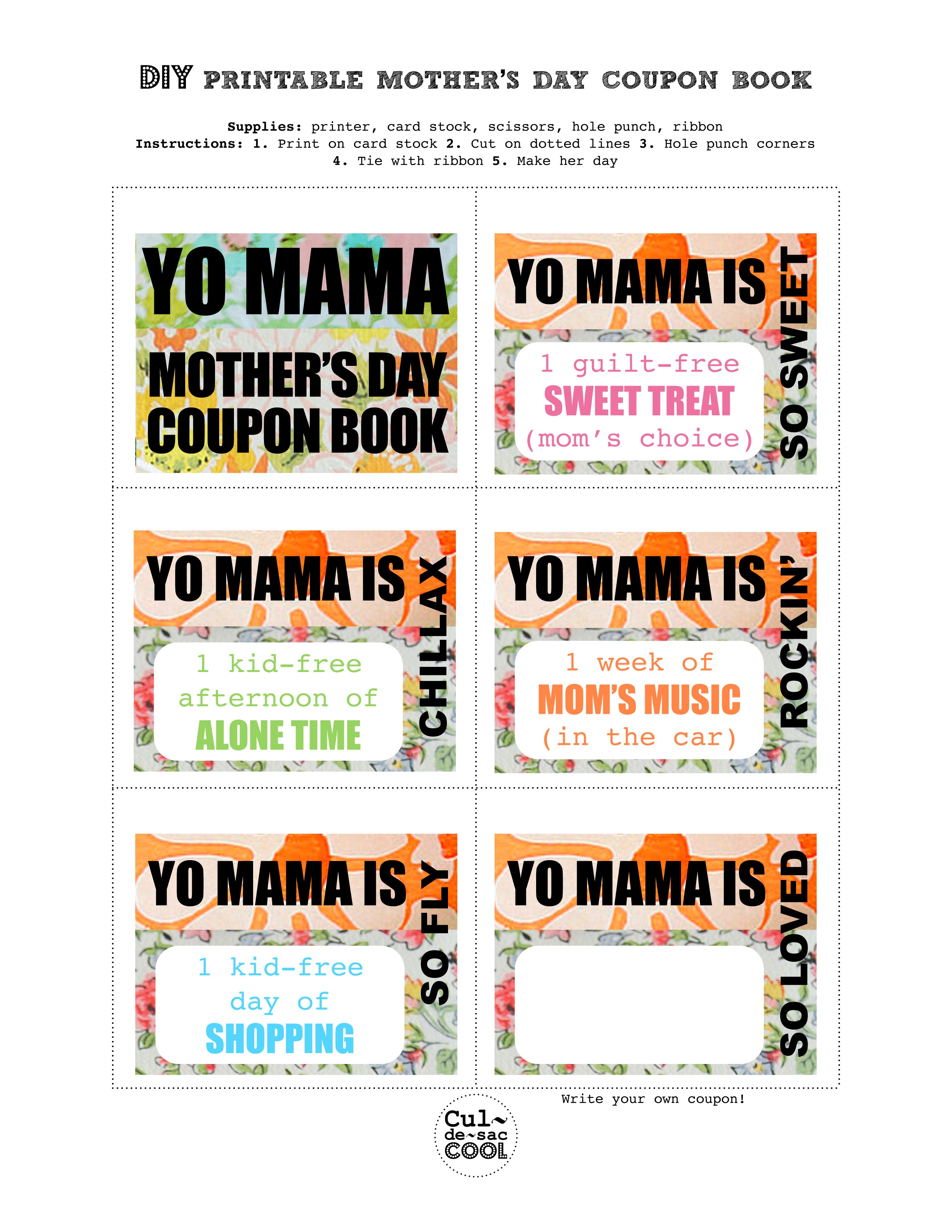 Diy Printable Mother's Day Coupon Book–'yo Mama' - Free Printable Homemade Coupon Book
