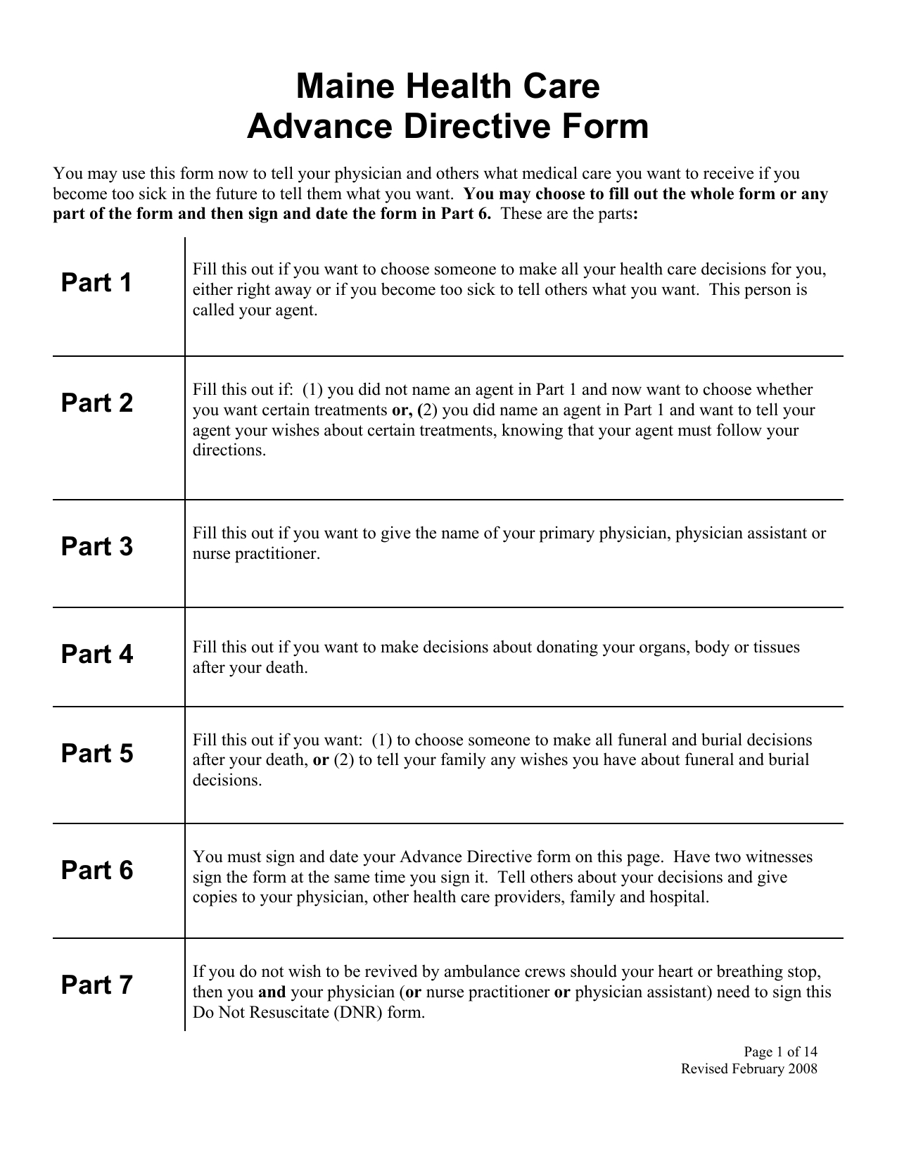 Printable Advance Directive Form