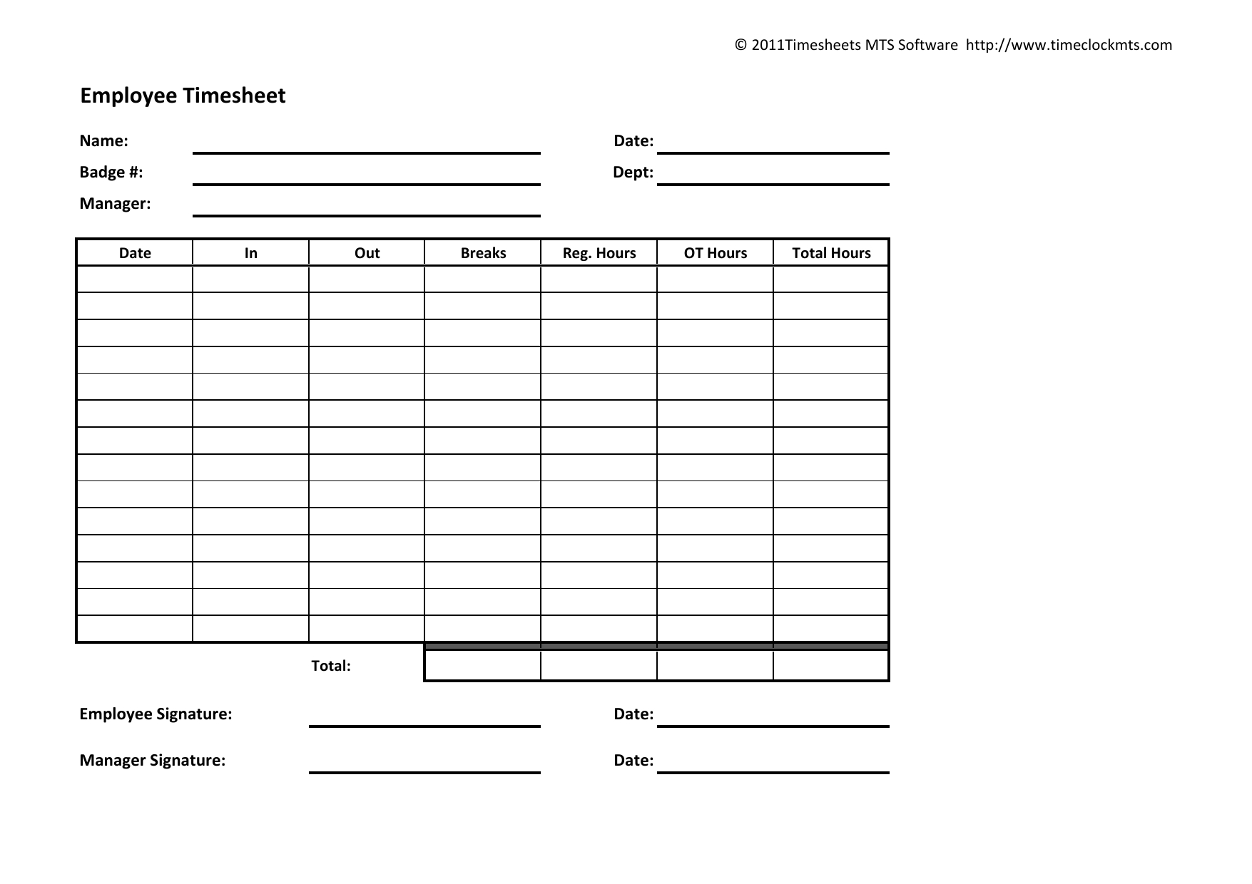 Download Weekly Timesheet Template | Excel | Pdf | Rtf | Word - Free Printable Time Sheets Pdf