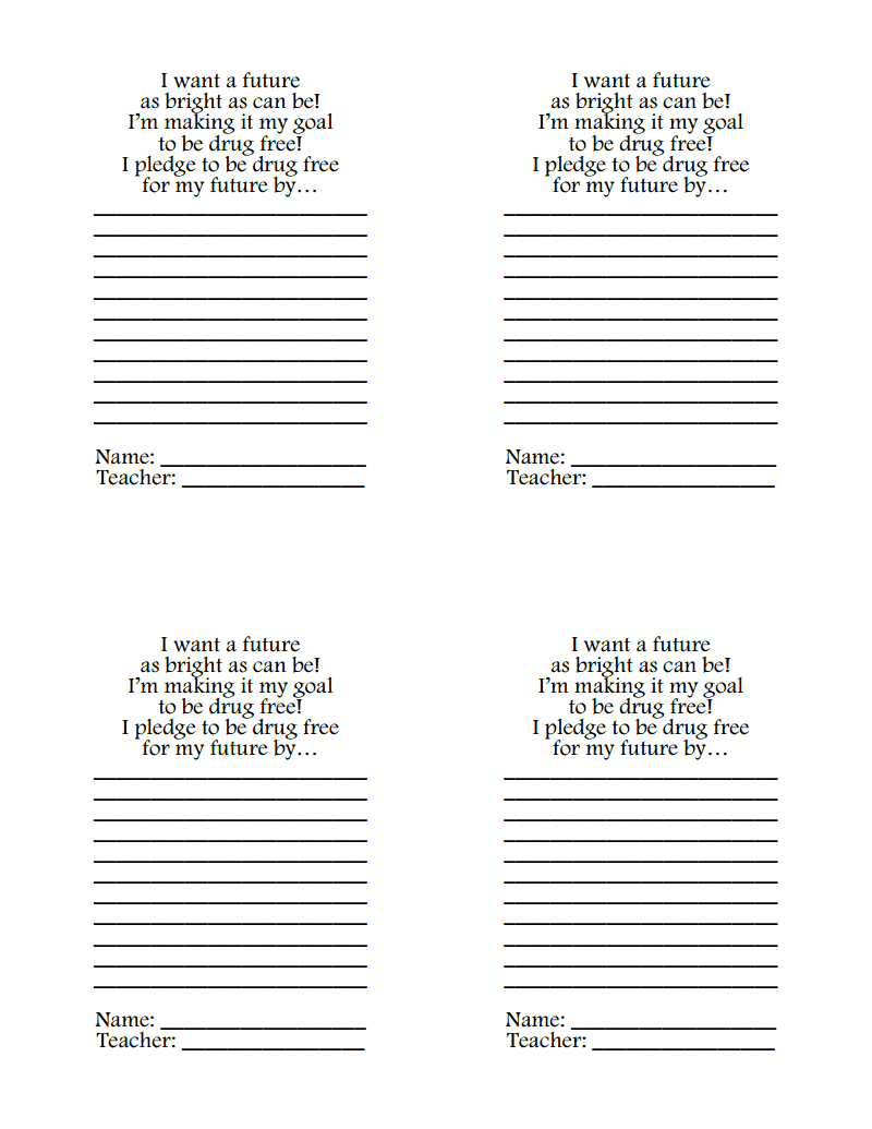 Drug Free Pledge Printable