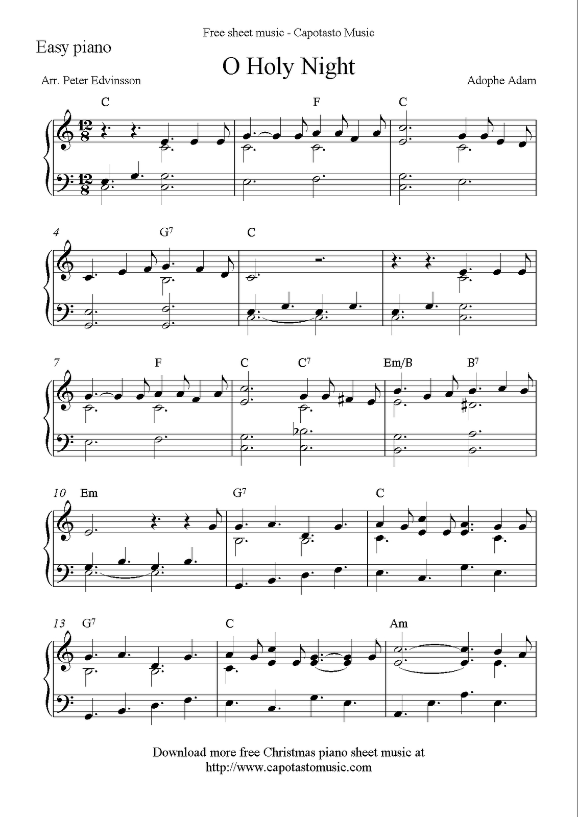 Easy Piano Solo Arrangementpeter Edvinsson Of The Christmas Free 