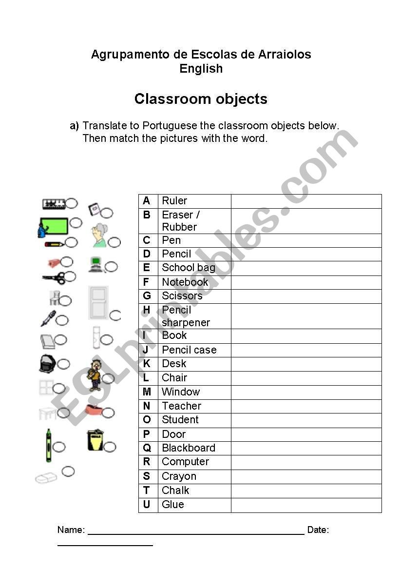 English Worksheets: Classroom - Free Printable Portuguese Worksheets