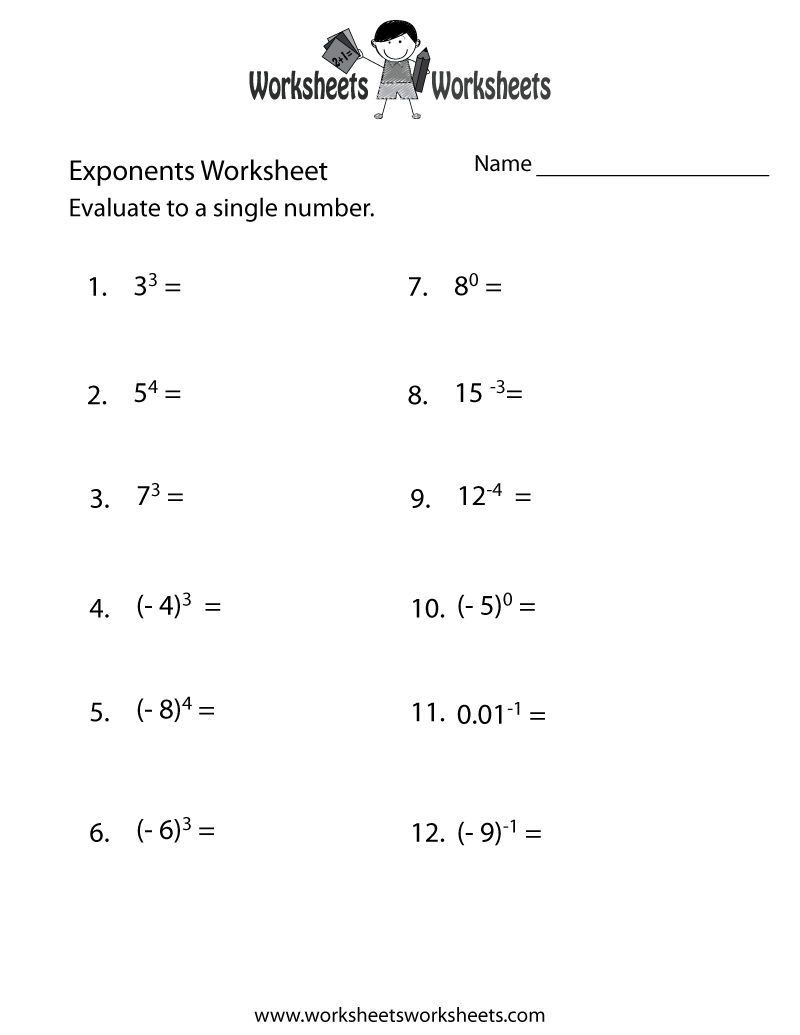 Power And Exponents Worksheets