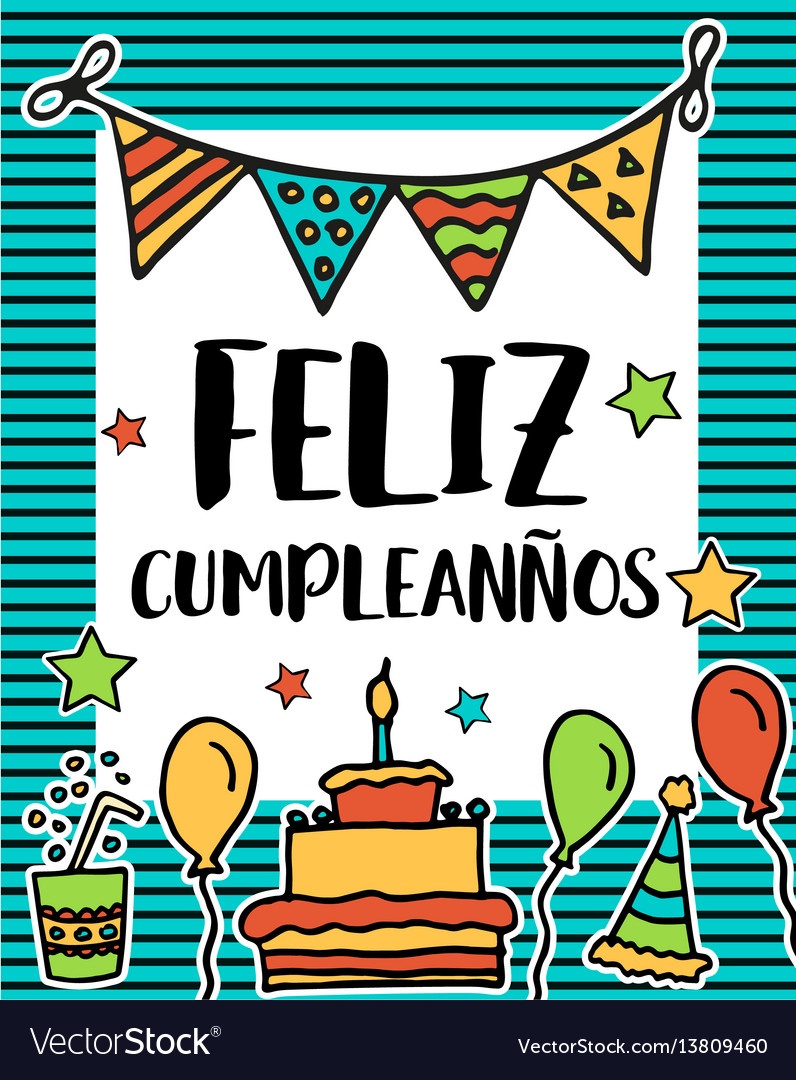 Feliz Cumpleanos Happy Birthday In Spanish Vector Image - Free - Free Printable Happy Birthday Cards In Spanish